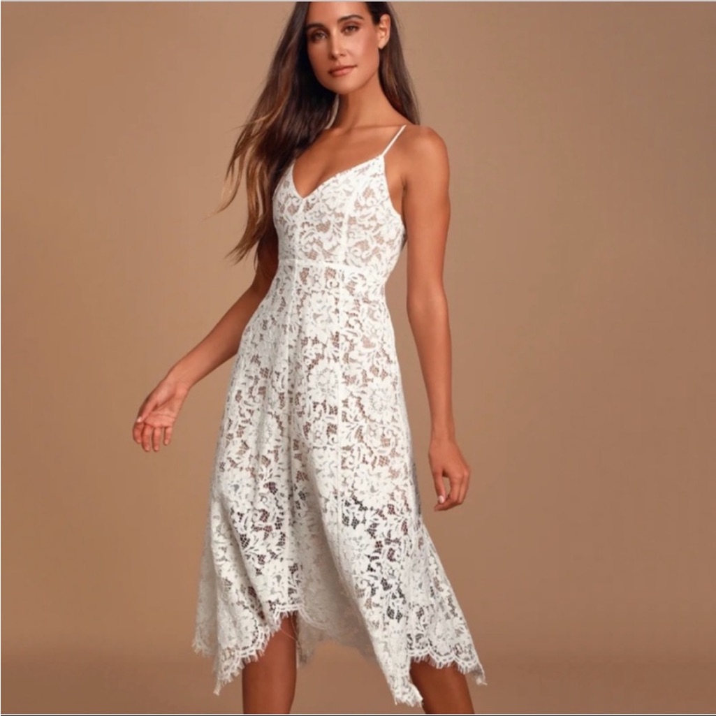 One Wish White Lace Midi Dress | Lulu's